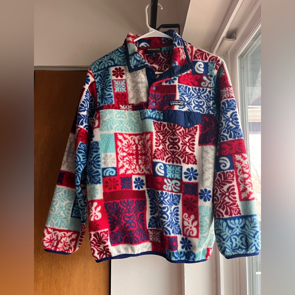 Patagonia Synchilla Snap-T Pullover Nordic Patchwork Mosaic Red White Blue XS - Picture 2 of 4